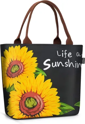 Gloppie Lunch Bag Women Insulated Lunch Box for Women Sunflower Lunch Tote Leakproof Cooler Purse for Work Loncheras para mujer 9L