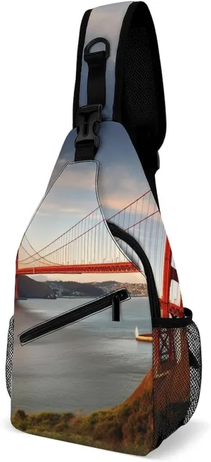 Golden Gate Bridge Sling Bag with Rfid Blocking Causal Mens Crossbody Bag Lightweight Chest Pack Large Man Purse Travel Crossbody Backpack Shoulder Sling Backpack for Hiking Running Cycling