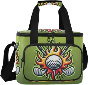 Golf Balls Green Fire Insulated Cooler Bag for Women Men Leakproof 24 Can Camping Car Cooler for Travel Outdoors Trip