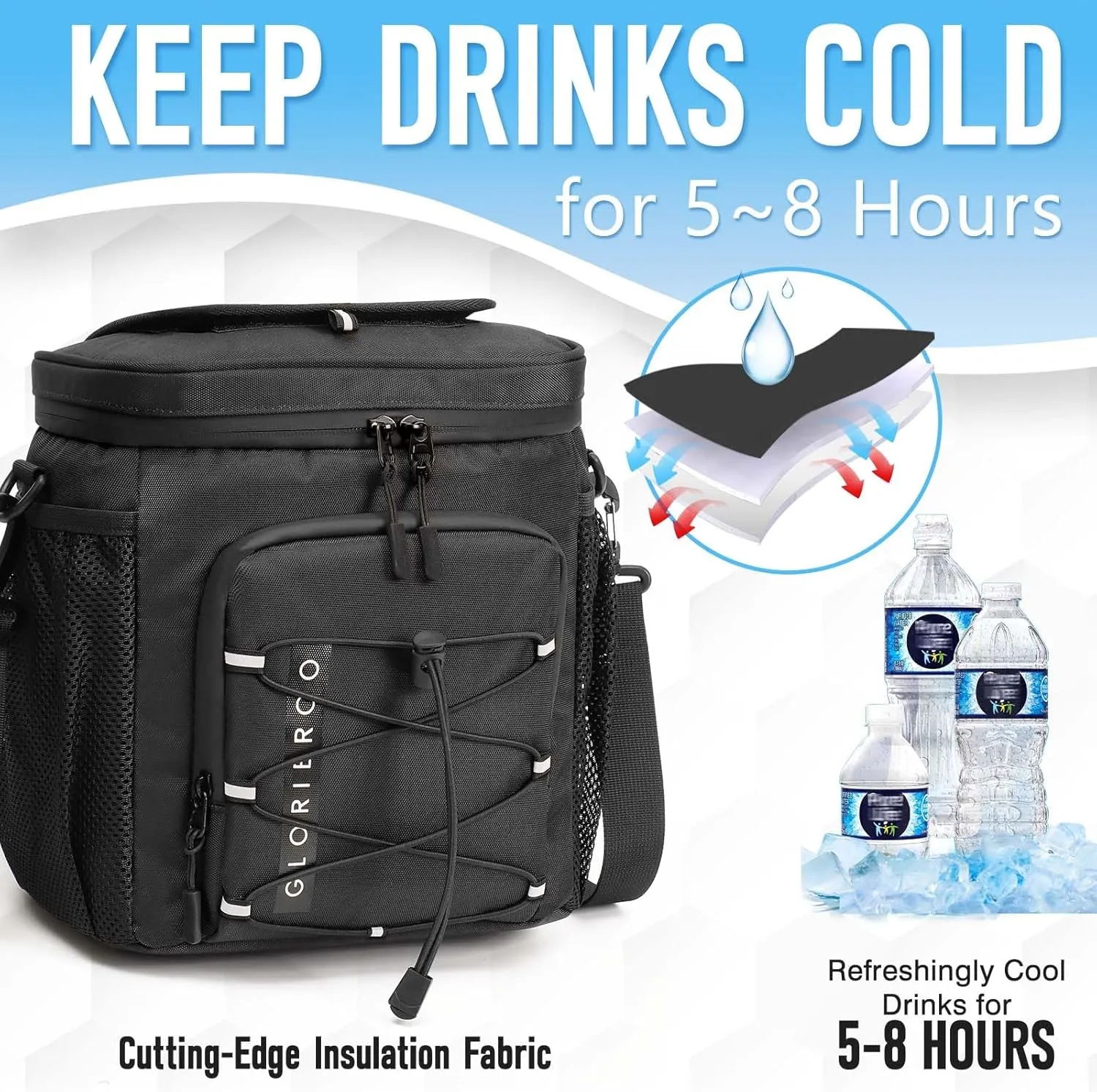 Golf Cart Cooler Bag Insulated - 12-Can Leakproof Soft Cooler Bag with Hook-and-Loop Lid, Waterproof Zippers, and Multi-Pockets for Accessories; Fits on Golf Push Cart