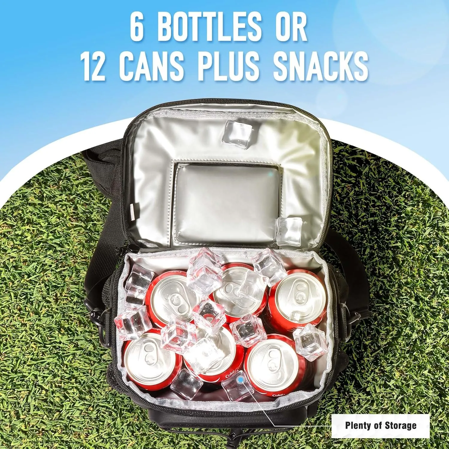 Golf Cart Cooler Bag Insulated - 12-Can Leakproof Soft Cooler Bag with Hook-and-Loop Lid, Waterproof Zippers, and Multi-Pockets for Accessories; Fits on Golf Push Cart