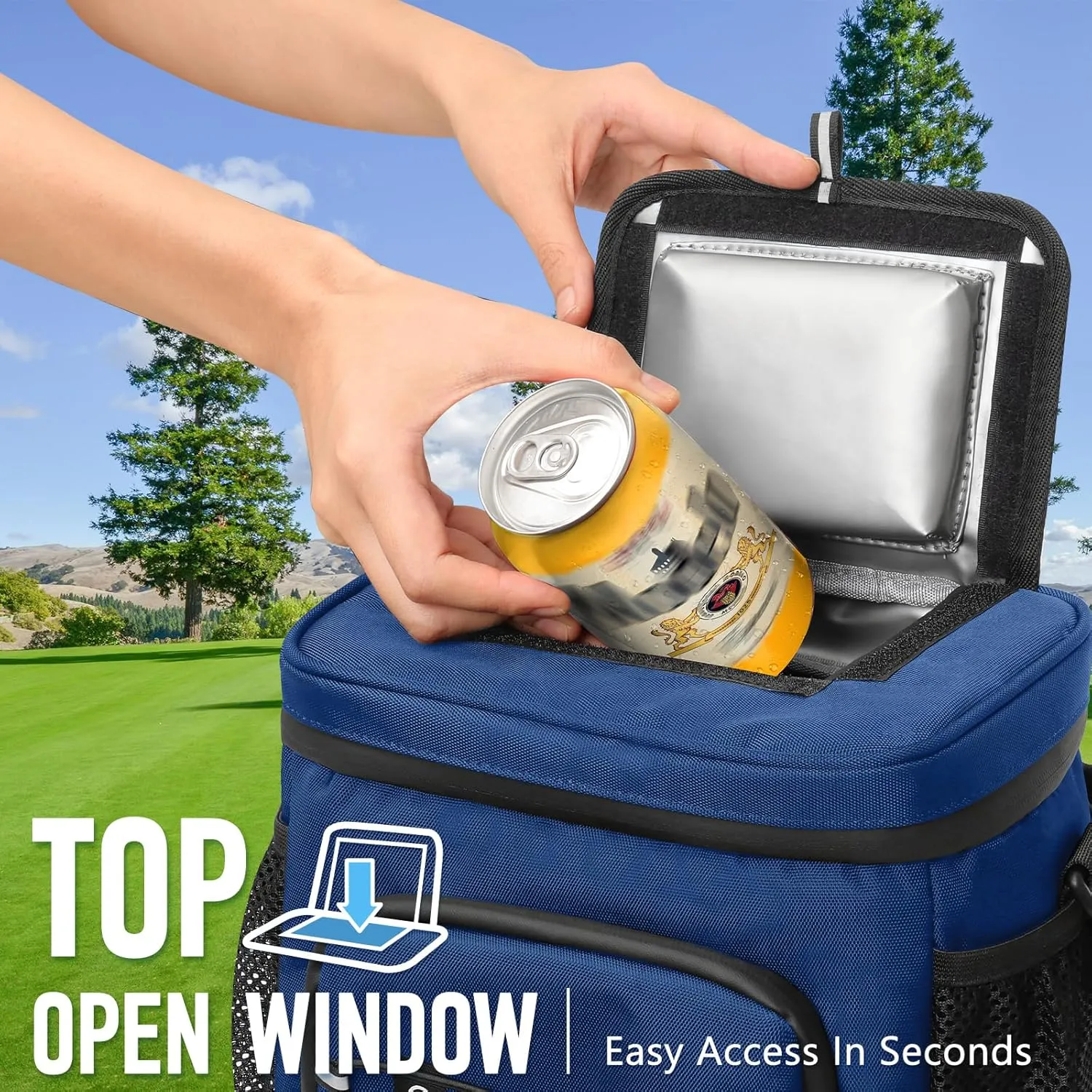 Golf Cart Cooler Bag Insulated - 12-Can Leakproof Soft Cooler Bag with Hook-and-Loop Lid, Waterproof Zippers, and Multi-Pockets for Accessories; Fits on Golf Push Cart