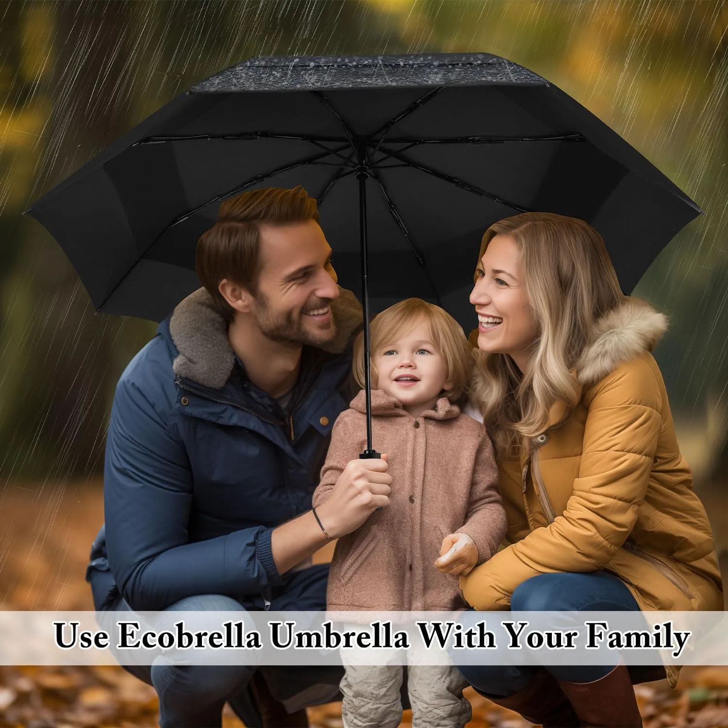 Golf Umbrella For Adults - Oversized 54inch Double Layer Windproof Extra Large Black Golf Umbrella Folding Compact, Automatic Open&Close