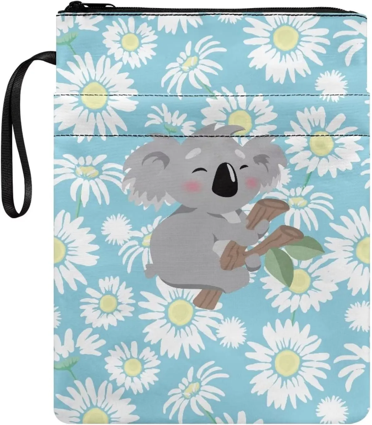 Gomyblomy Daisies & Koala Book Carrying Pouch, Girl with Zippered Washable Book Cover, Book Lover Lightweight Dustproof Book Sleeve, Size 11.4 X 8.7 Inches