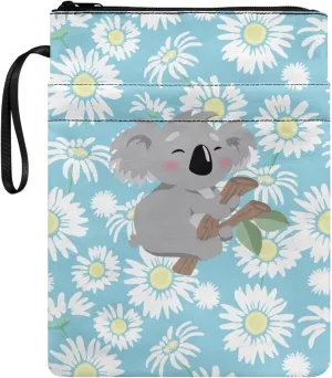Gomyblomy Daisies & Koala Book Carrying Pouch, Girl with Zippered Washable Book Cover, Book Lover Lightweight Dustproof Book Sleeve, Size 11.4 X 8.7 Inches