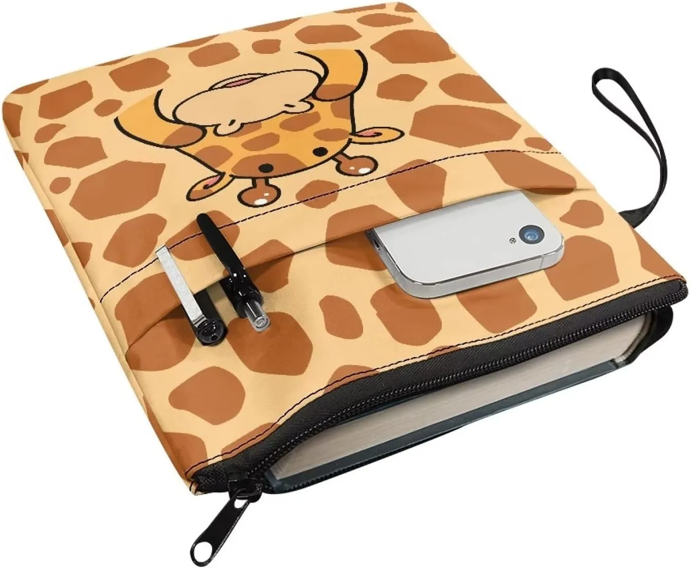 Gomyblomy Giraffe Book Dust Bag with Zippered Washable Book Protector, Lightweight Carry Bag for Paperbacks, Size 11.4 X 8.7 Inches