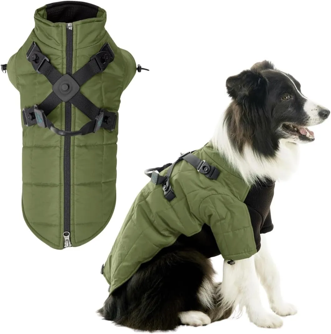 Gooby Alpine Explorer - Olive Branch, Large - Waterproof Jacket with Cross Lock Converter for Small Dog and Medium Dog