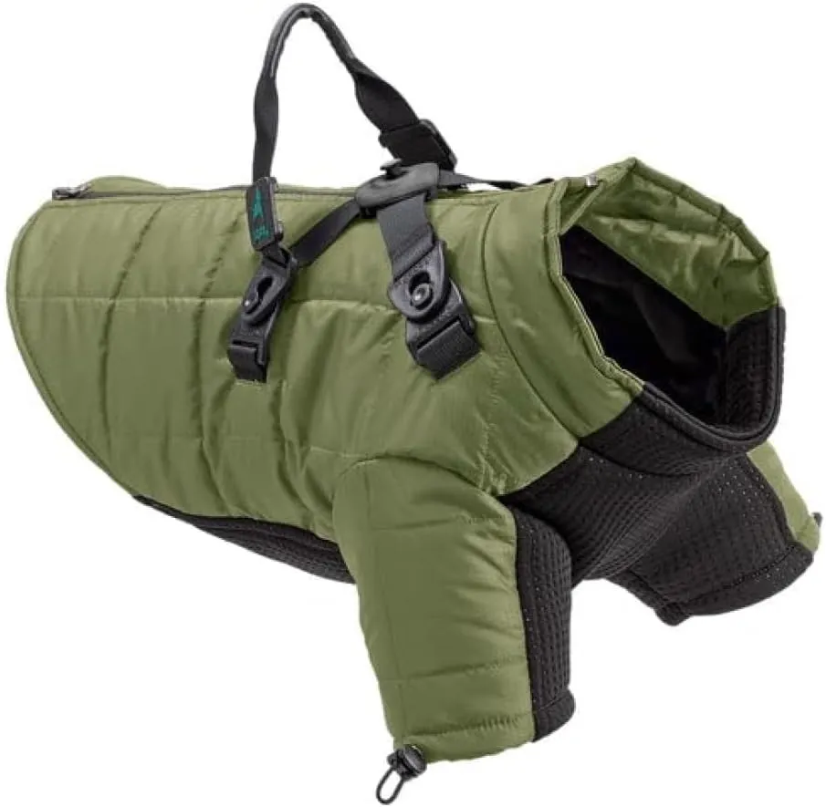 Gooby Alpine Explorer - Olive Branch, Large - Waterproof Jacket with Cross Lock Converter for Small Dog and Medium Dog
