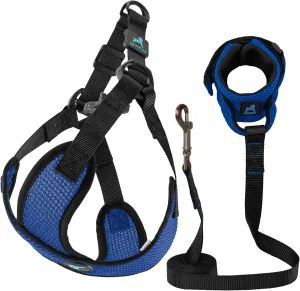 Gooby Comfort X Step-In Lite Dog Harness & Mesh Wristband Surfer Leash Set - Blue, Large, 6 FT - Choke & Escape Free, Handsfree, Breathable Mesh