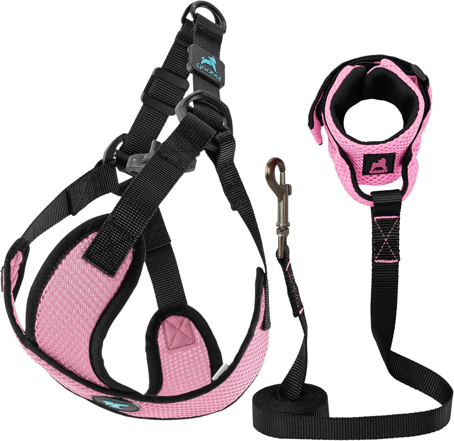Gooby Comfort X Step in Lite Harness and Mesh Wristband Surfer Leash Set-Pink, X-Small, 6 FT-Choke Free and Escape Free Harness with Breathable Mesh and Mesh Handsfree Leash for Small and Medium Dog
