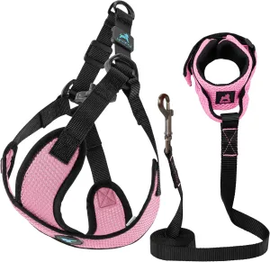 Gooby Comfort X Step in Lite Harness and Mesh Wristband Surfer Leash Set-Pink, X-Small, 6 FT-Choke Free and Escape Free Harness with Breathable Mesh and Mesh Handsfree Leash for Small and Medium Dog