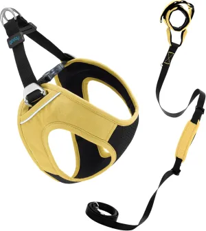 Gooby Escape Free Easy Fit Plus Harness and Wristband Surfer Leash with Traffic Handle Set-Miami Yellow, Medium, 6 FT-Secure Harness and Handsfree Leash with Dual Handle for Small and Medium Dog