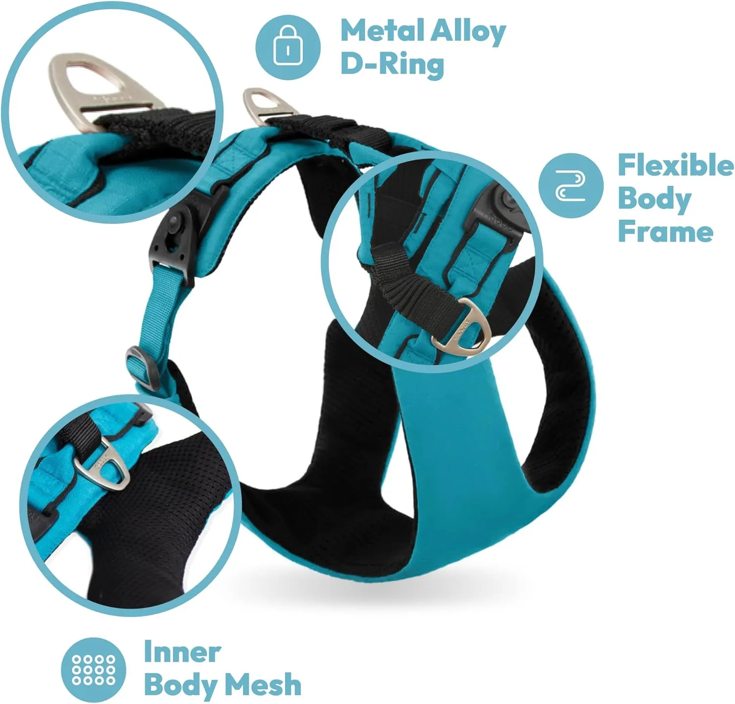 Gooby Lite Gear Z Harness - Scratch Resistant Ergonomic Harness with Shock Absorption - Head-in Harness for Small or Medium Dogs