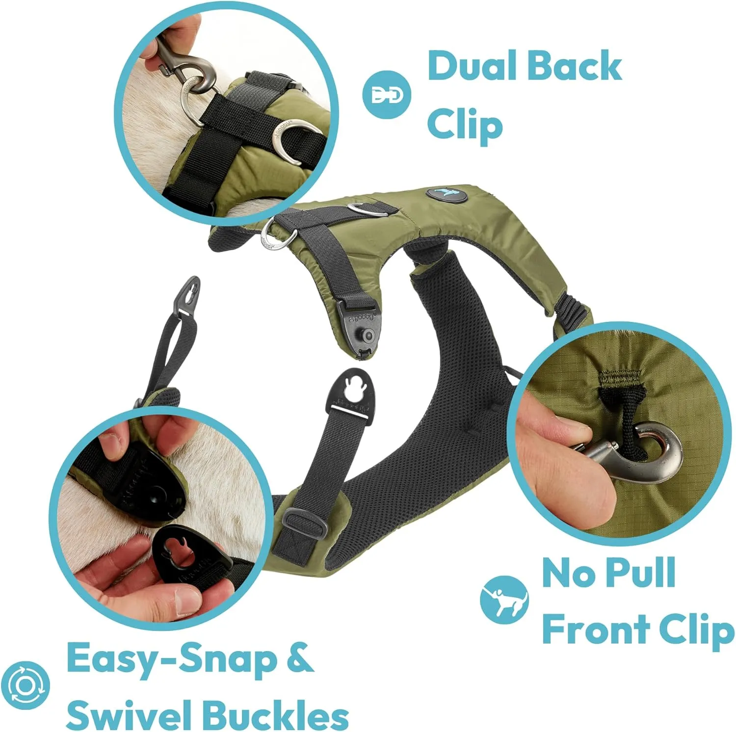 Gooby Trailblazer Harness - Olive Branch, X-Small - Shock Absorbing Dog Harness with No Pull Front and Dual Back Clips for Small Dog and Medium Dog