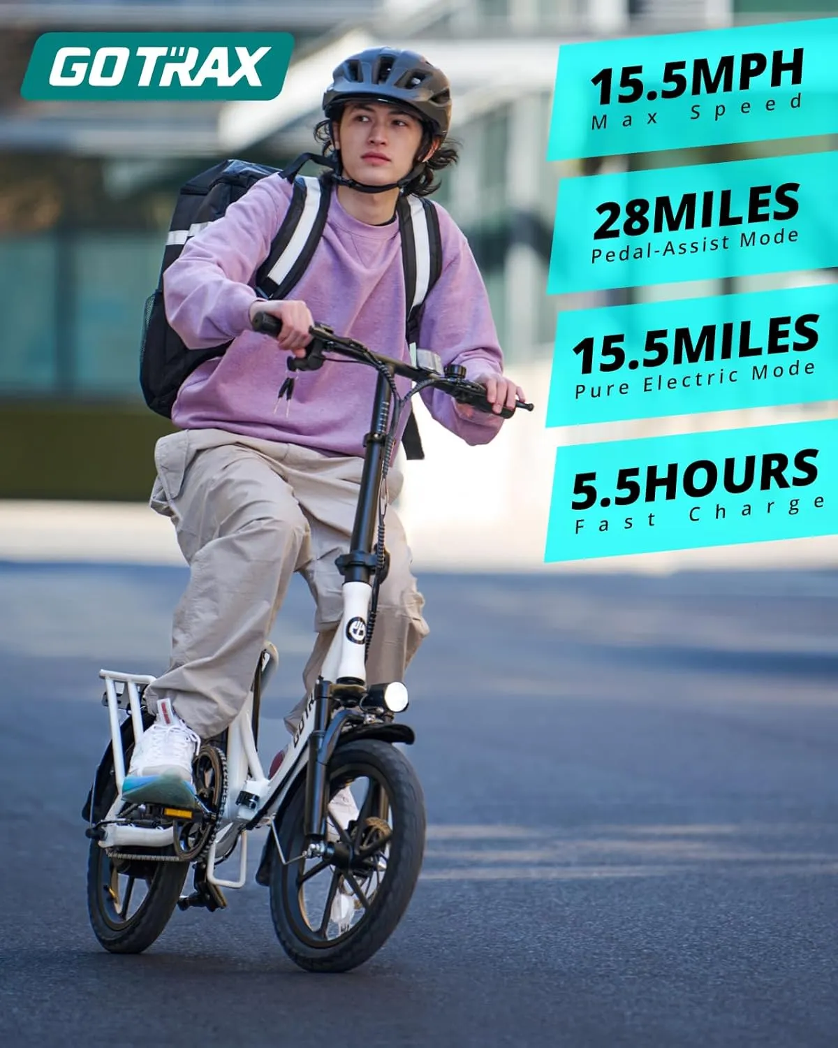 Gotrax 16" Folding Electric Bike, Max 28Miles Range(Pedal-Assist) & Speed 15.5Mph Power by Peak 500W, E-Bike with Removable Battery, Suspension & Adjustable Size, Commuter Bicycle for Adults/Teens