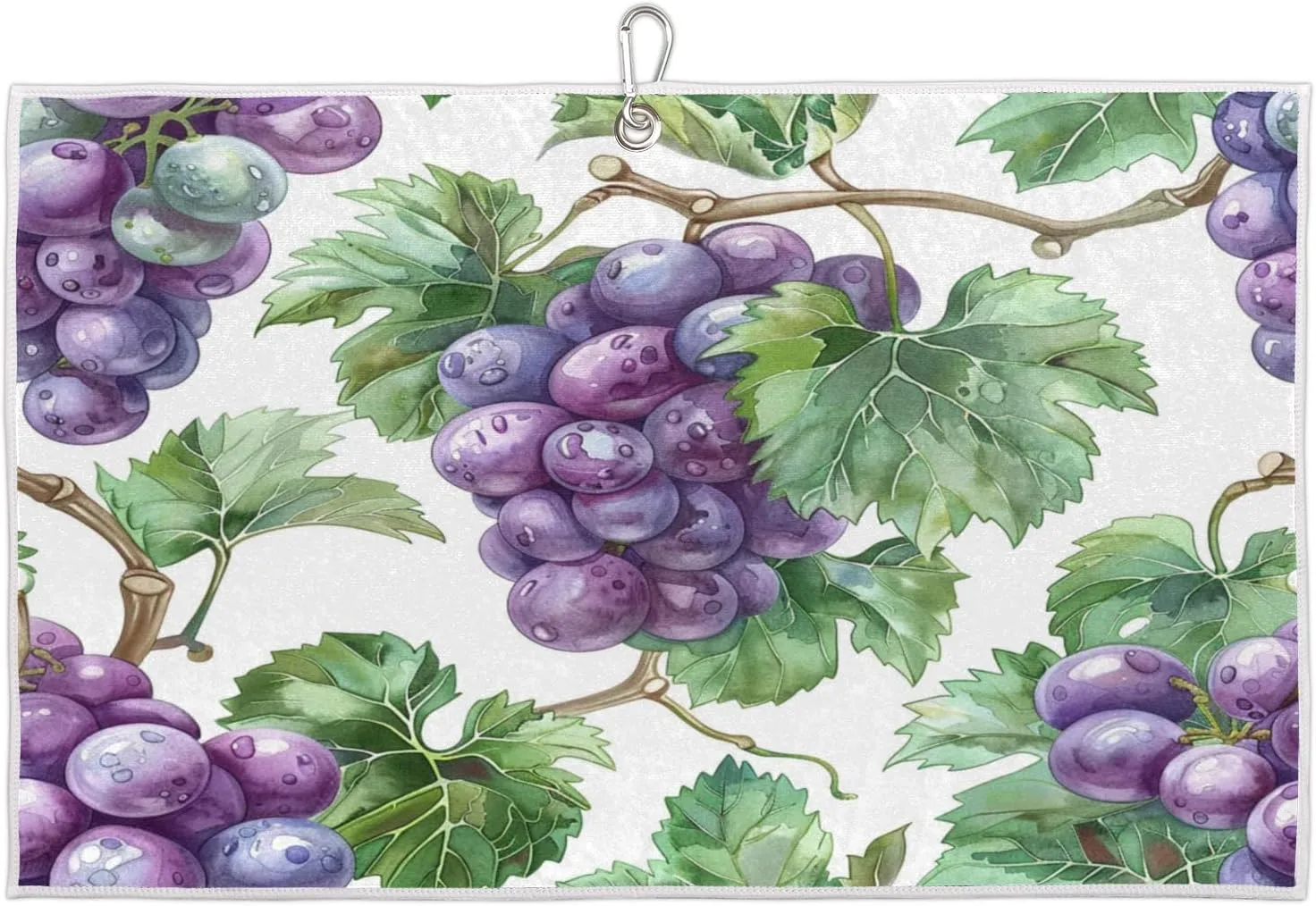 Grapes Watercolor Painting Golf Towel with Heavy Duty Carabiner Clip Quick Dry Ultra Absorbent Club Ball Cleaning Towel Golf Accessories for Men Women