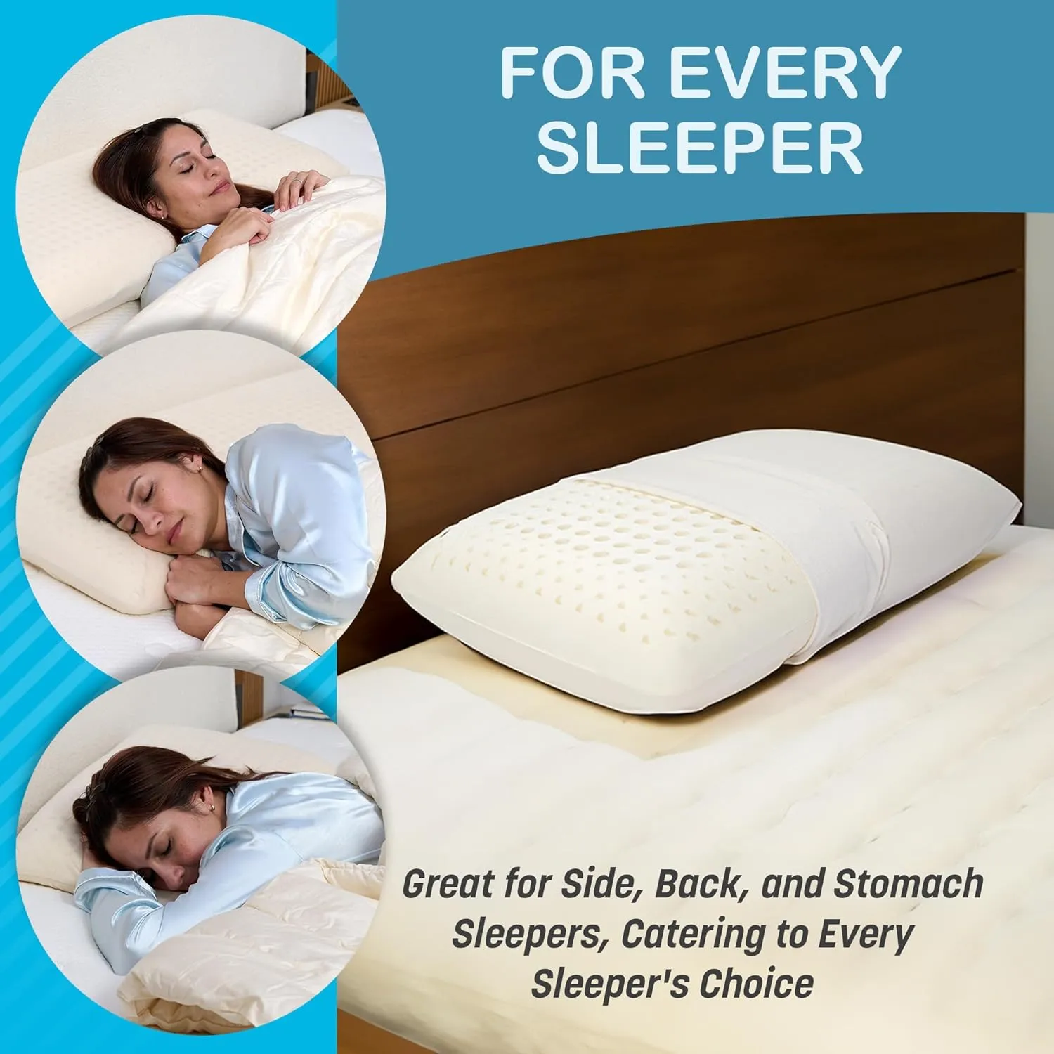 Green Natural Organic Bed Pillow - GOLS Certified Organic Rubber Foam Latex Pillows for Sleeping for Side, Back, and Stomach Sleepers Zippered Organic Cotton Cover - Size Queen - High Loft - Soft