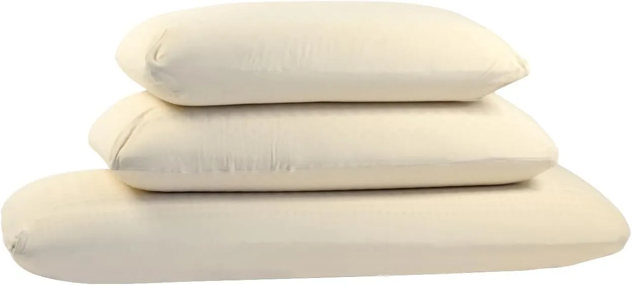 Green Natural Organic Bed Pillow - GOLS Certified Organic Rubber Foam Latex Pillows for Sleeping for Side, Back, and Stomach Sleepers Zippered Organic Cotton Cover - Size Queen - High Loft - Soft