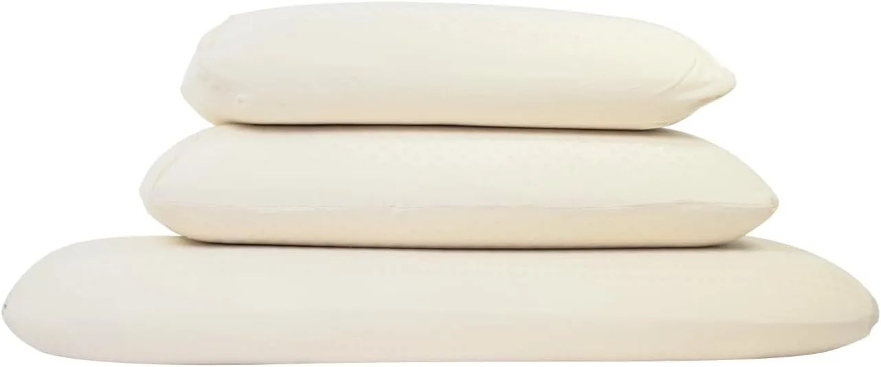 Green Natural Organic Bed Pillow - GOLS Certified Organic Rubber Foam Latex Pillows for Sleeping for Side, Back, and Stomach Sleepers Zippered Organic Cotton Cover - Size Queen - High Loft - Soft
