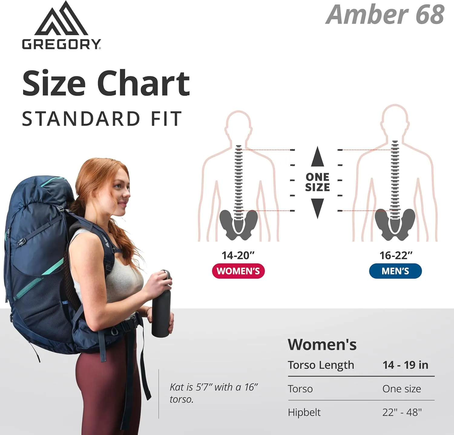 Gregory Amber 68L Women's Dayhiking/Backpacking Pack, with Breathable Backpanel and Comfort 3d Waistbelt, One Size Fits All, Coral Blue