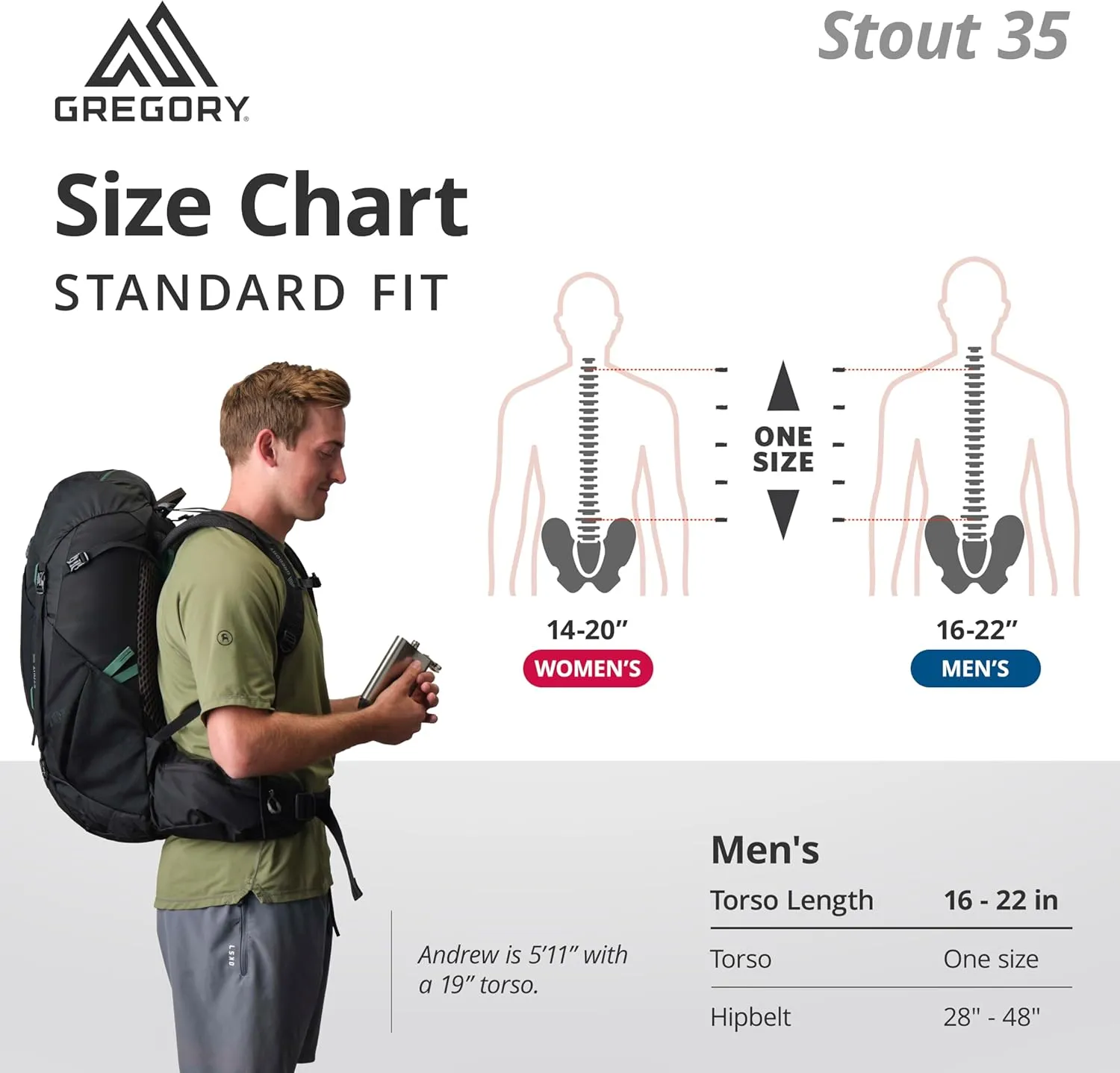 Gregory Stout 35L Unisex Backpacking Pack, Breathable Backpanel, Internal Hydration Sleeve for Water Reservoir (Bladder Not Included), One Size Fits All, Sandstone