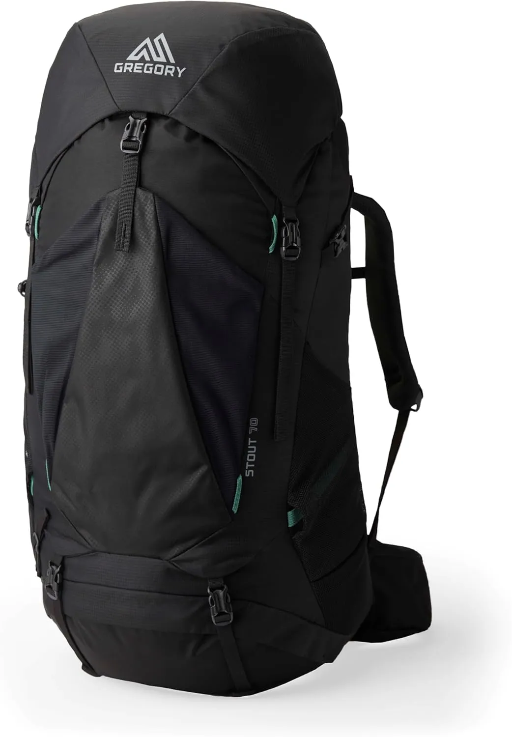 Gregory Stout 70L Unisex Backpacking Pack, Breathable Backpanel, Internal Hydration Sleeve for Water Reservoir (Bladder Not Included), One Size Fits All, Forest Black