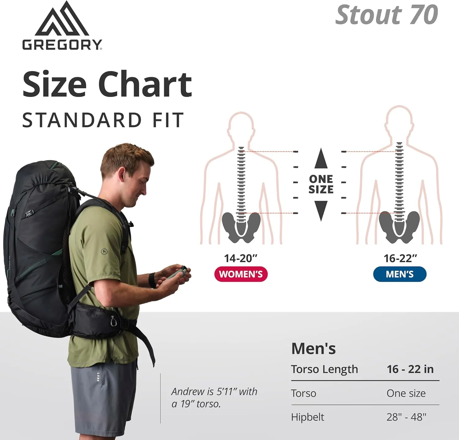Gregory Stout 70L Unisex Backpacking Pack, Breathable Backpanel, Internal Hydration Sleeve for Water Reservoir (Bladder Not Included), One Size Fits All, Forest Black