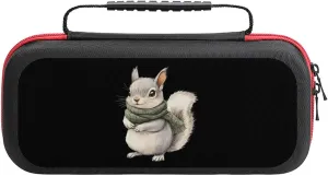 Grey Squirrel with Olive Green Scarf Portable Protective Shell Compatible with Switch Case Hard Travel Tote Bag with 20 Game Cartridges
