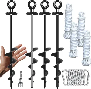 Ground Anchors Heavy Duty, 4 Pack 18'' Trampoline Anchors, Trampoline Anchors High Wind Heavy Duty, Ground Anchors Screw in