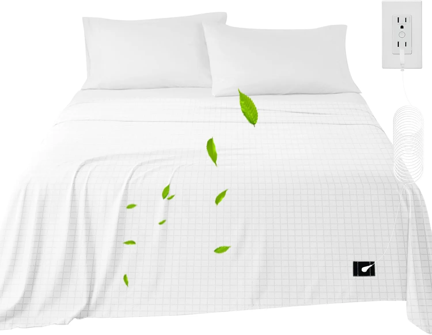 Grounding Sheets Queen Size 10% Silver Fiber Grounding Flat Sheet for Bed Sleeping Therapy with Grounding Cord,Grounding Mat for Bed 90% Organic Cotton (White, 60x80 inch/Queen)