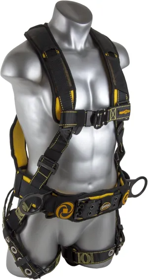 Guardian Fall Protection 21032 Cyclone Construction Harness with QC Chest/TB Leg/TB Waist Belt/Side D-Rings, Black/Yellow XX-Large