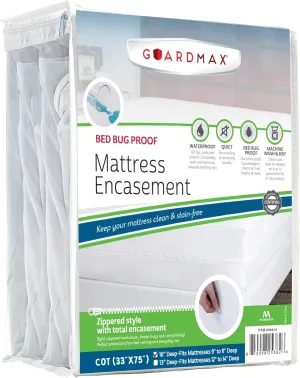 Guardmax Jersey Knitted Cot Size Zippered Mattress Encasement - Waterproof & Bed Bug Proof Mattress Protector - Comfortable, Soft, and Noiseless Zippered Bedding - Dust Mite Proof (33 x 75 x 10)