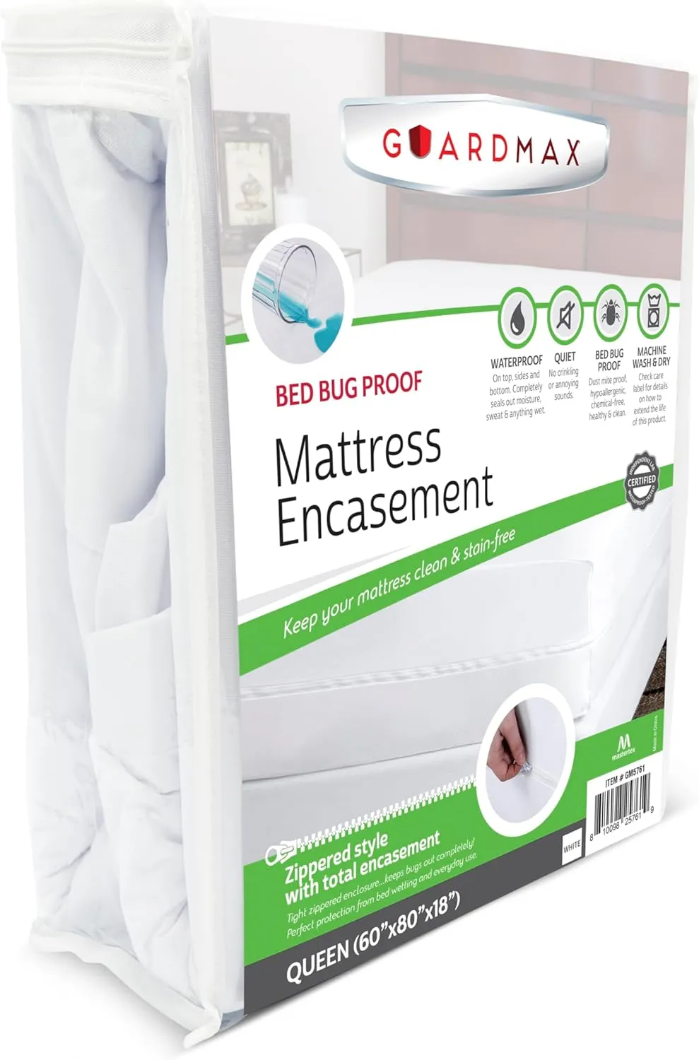 Guardmax Jersey Knitted Queen Zippered Mattress Encasement with Deep Pockets - Waterproof & Bed Bug Proof Mattress Protector - Comfortable, Soft, and Noiseless Zippered Bedding - (60x 80 x 18)