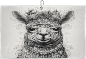 Hand Painted Alpaca Golf Towel with Heavy Duty Carabiner Clip Quick Dry Ultra Absorbent Club Ball Cleaning Towel Golf Accessories for Men Women