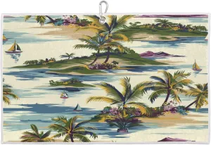 Hand Painted Boats Palm Trees Golf Towel with Heavy Duty Carabiner Clip Quick Dry Ultra Absorbent Club Ball Cleaning Towel Golf Accessories for Men Women