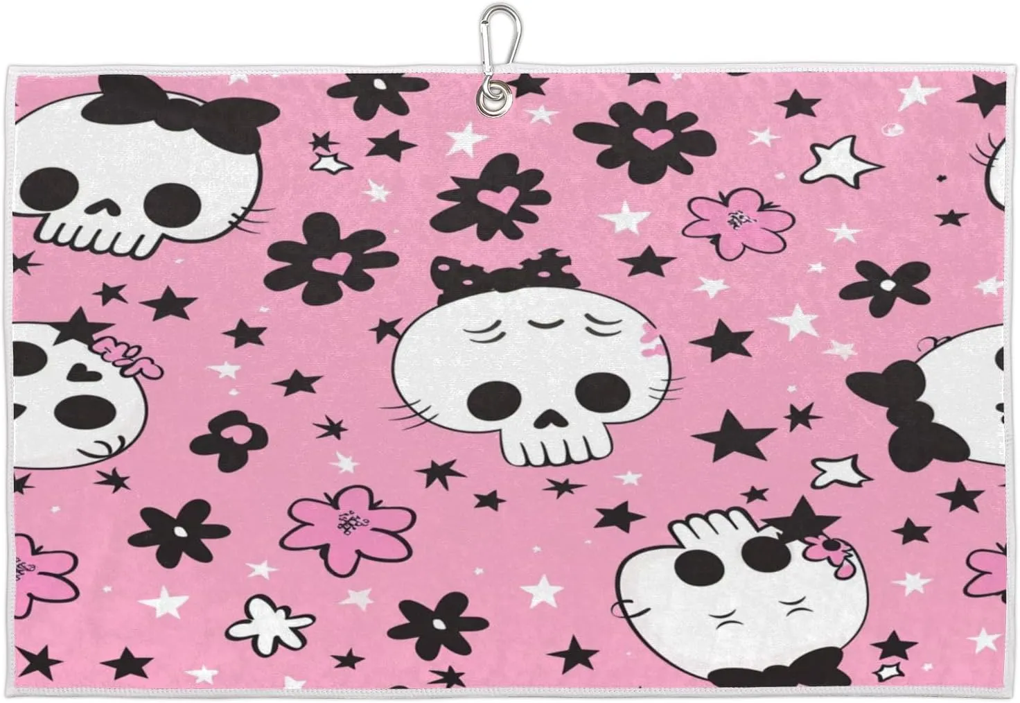 Hand Painted Skull Flowers Golf Towel with Heavy Duty Carabiner Ultra Absorbent Quick Dry Perfect for Cleaning Clubs Balls Gear Essential Golf Accessory for Men Women Kids