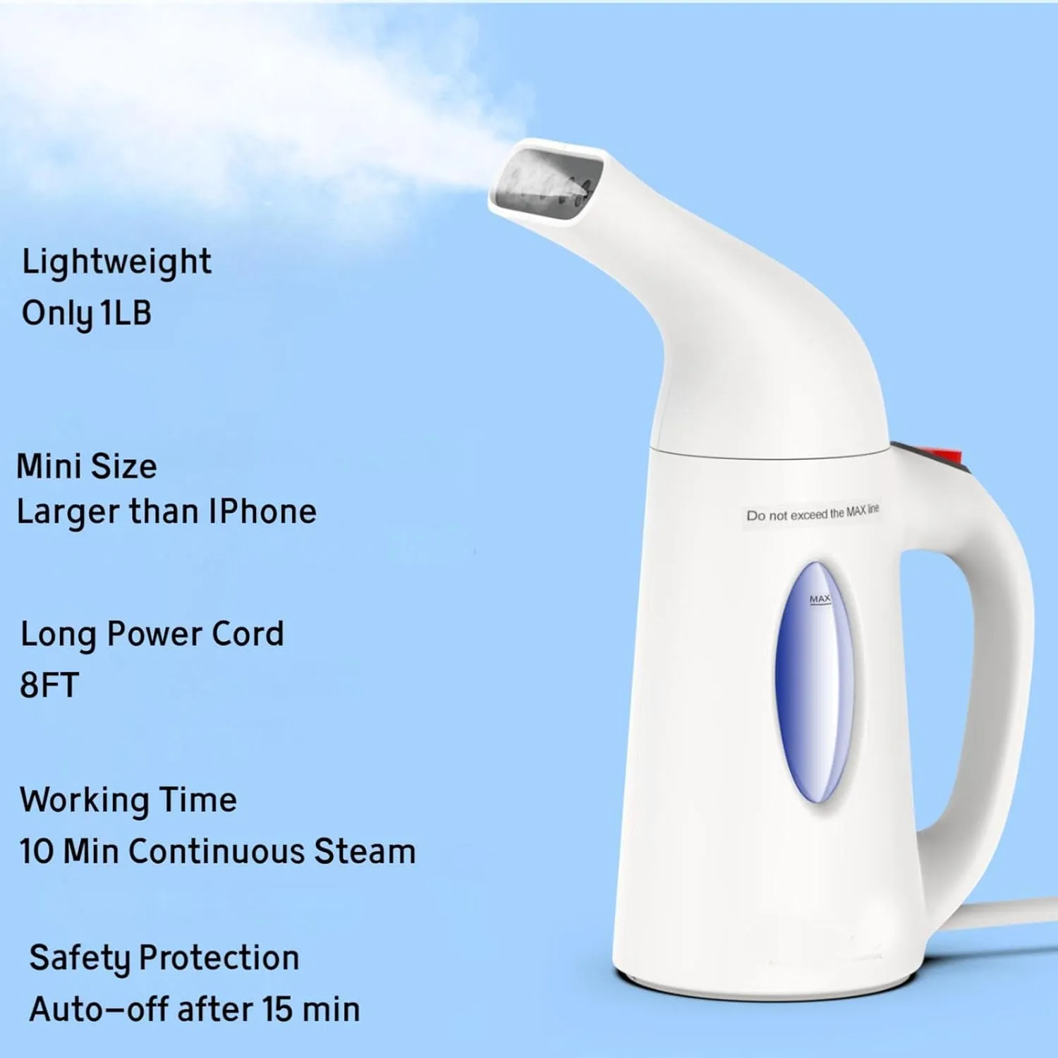 Handheld Garment Steamer for Clothes, Portable Clothes Steamer Remove Wrinkle, Ideal for ALL Fabrics, 10 minutes Continuous Steam, One button Design, Easy to Use