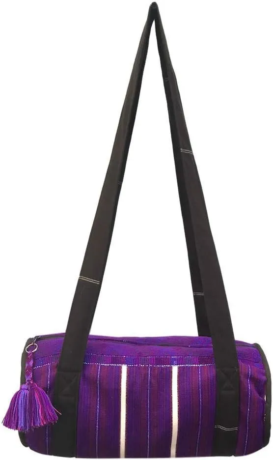Handmade Guatemalan Tipico Fabric Carry-On Duffel Bag with Pom Pom (Royal Purple, Small)