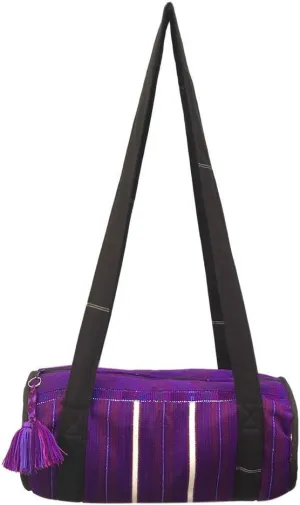 Handmade Guatemalan Tipico Fabric Carry-On Duffel Bag with Pom Pom (Royal Purple, Small)