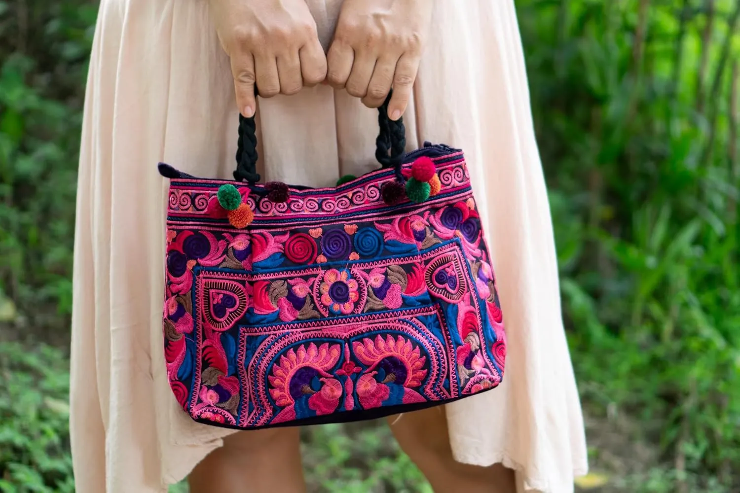 Handmade Hmong Embroidered Handbag from Thailand, Hill Tribe Purse for Woman