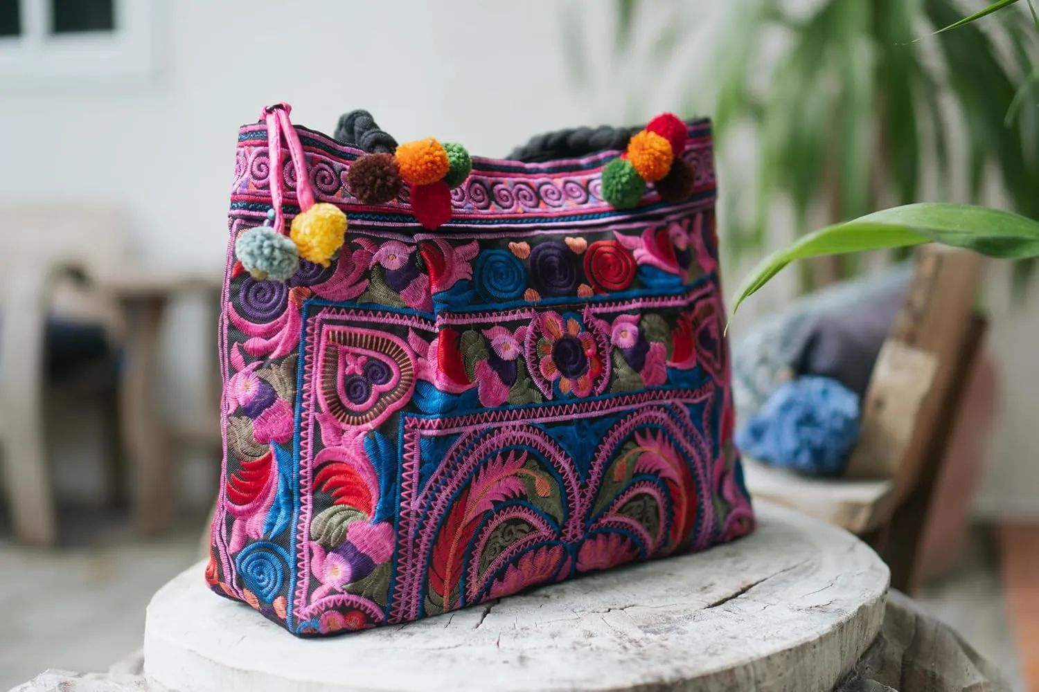 Handmade Hmong Embroidered Handbag from Thailand, Hill Tribe Purse for Woman
