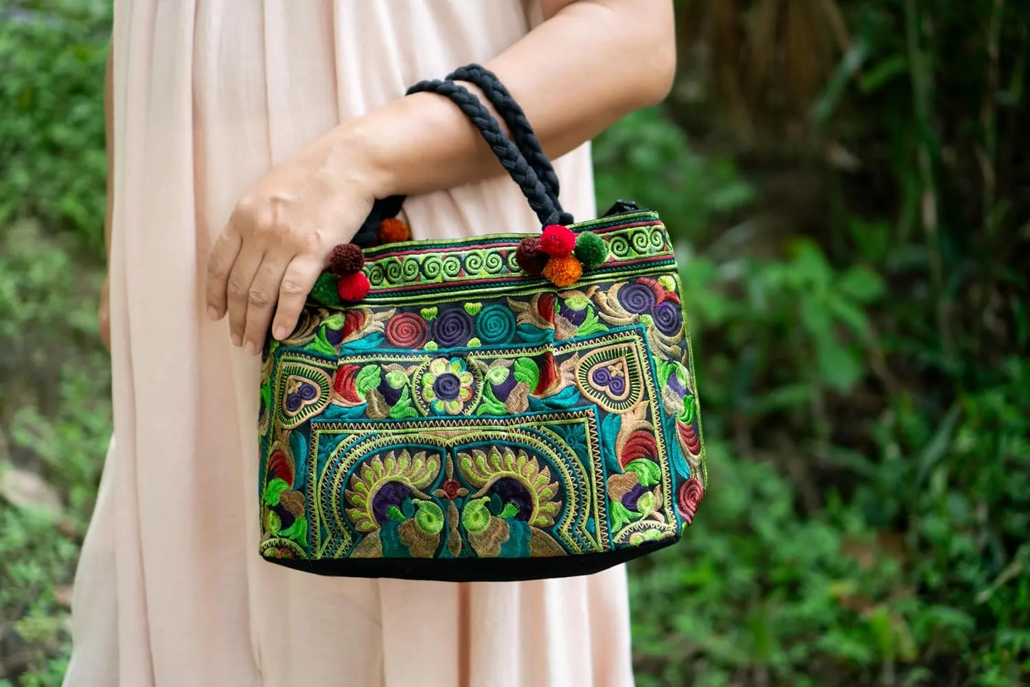Handmade Hmong Embroidered Handbag from Thailand, Hill Tribe Purse for Woman