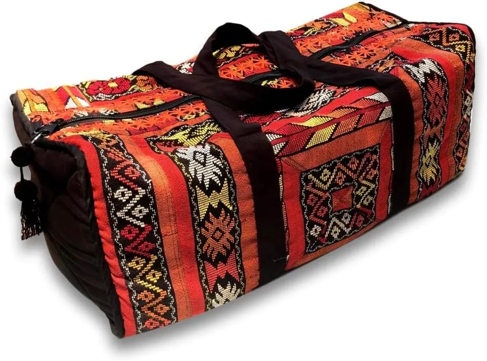 Handmade Maya Geometry - Zunil Carry-On Duffel Bag (Large, Orange & Black)
