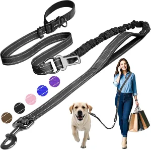 ​Hands Free Dog Leash for Large Dogs ​Adjustable 6 to 9 Feet ​Heavy Duty with ​No Pull Bungee & ​Reflective Ideal for ​Running, ​Jogging, ​Leash ​Carabiner for Ultimate Convenience Black