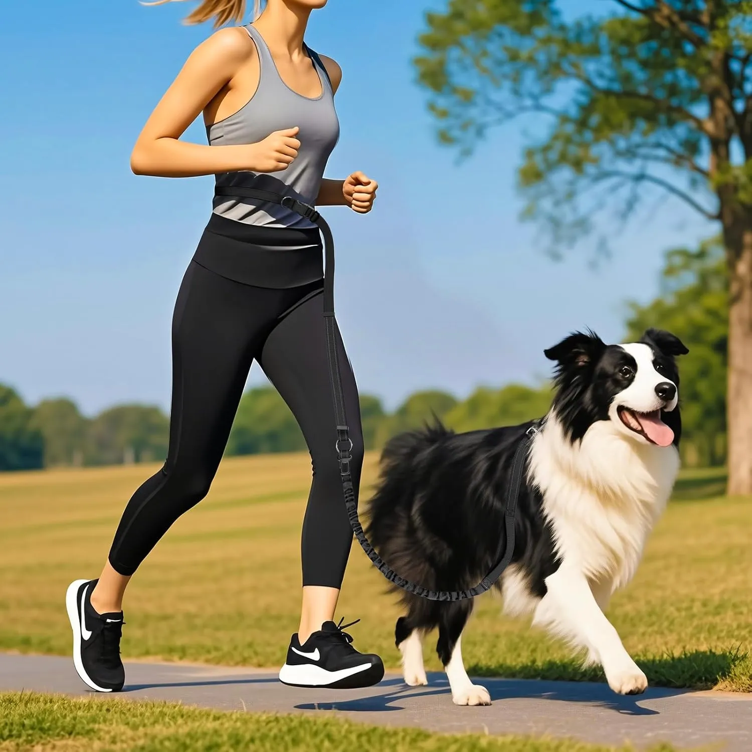 ​Hands Free Dog Leash for Large Dogs ​Adjustable 6 to 9 Feet ​Heavy Duty with ​No Pull Bungee & ​Reflective Ideal for ​Running, ​Jogging, ​Leash ​Carabiner for Ultimate Convenience Black