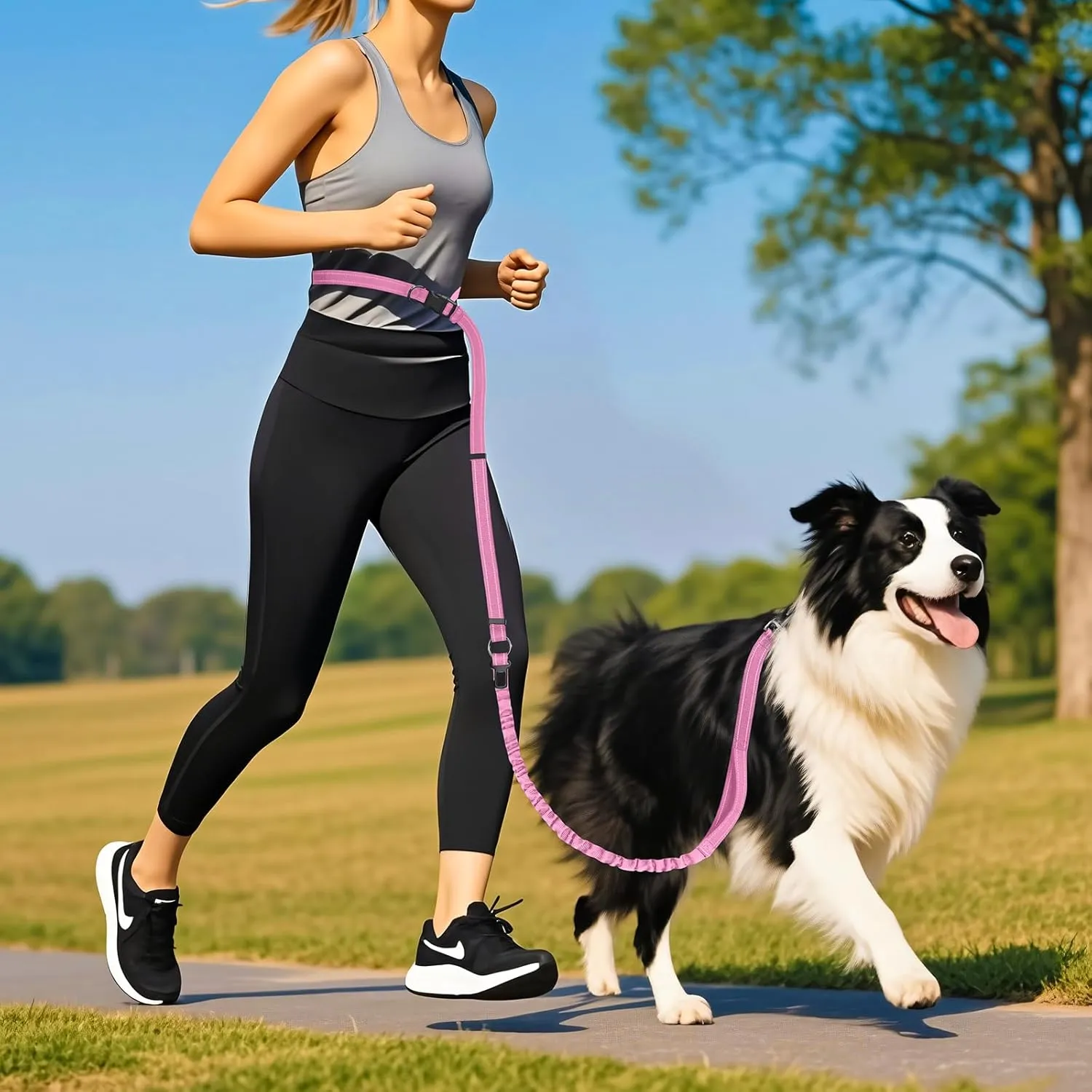 ​Hands Free Dog Leash for Large Dogs ​Adjustable 6 to 9 Feet ​Heavy Duty with ​No Pull Bungee & ​Reflective Ideal for ​Running, ​Jogging, ​Leash ​Carabiner for Ultimate Convenience Pink