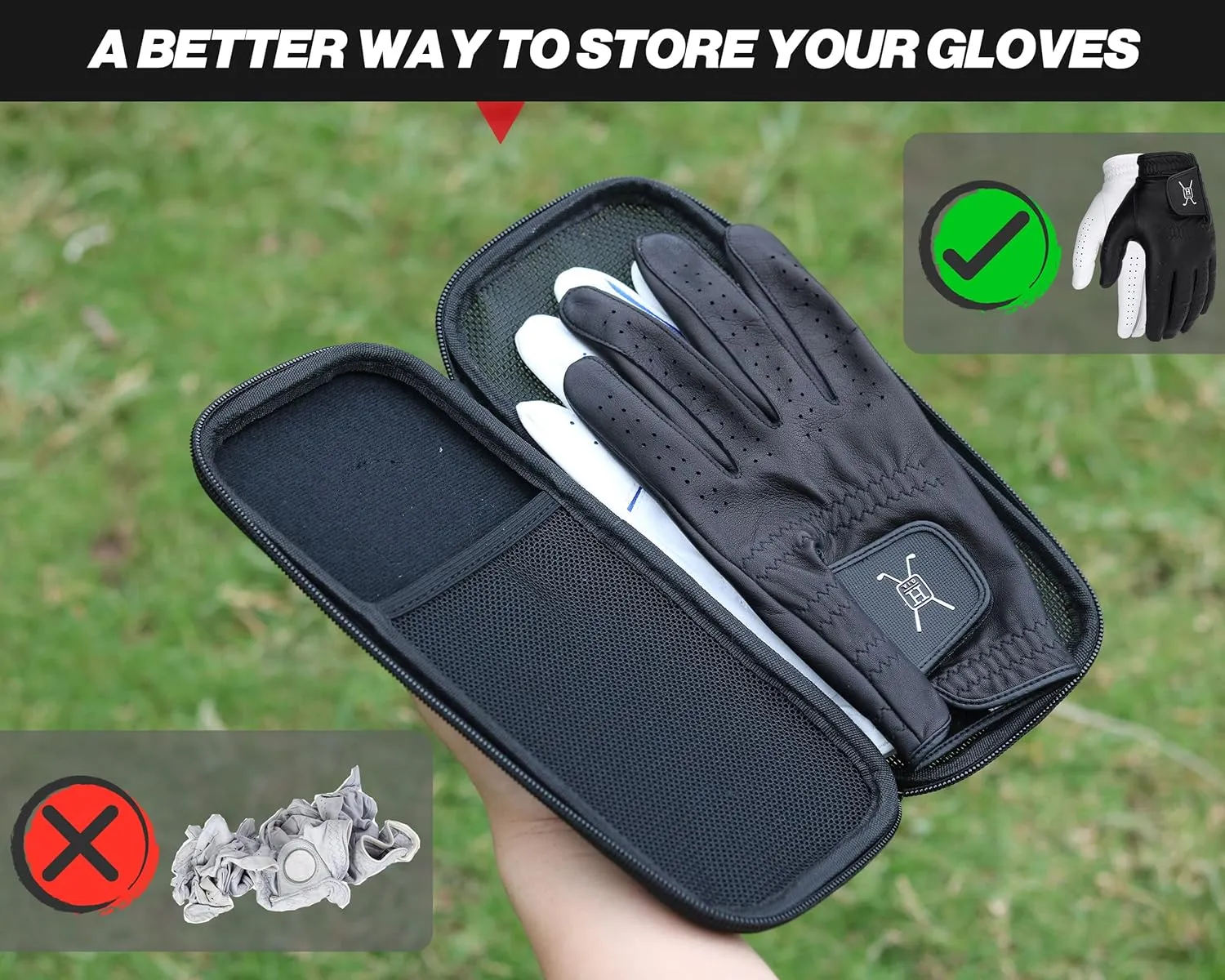 Handy Picks Performance Golf Glove Case - Golf Gloves Holder Case That Protects n Keeps Your Golf Gloves Neat n Dry - Air Flows Through on The Back Cover to Let The Moisture Out