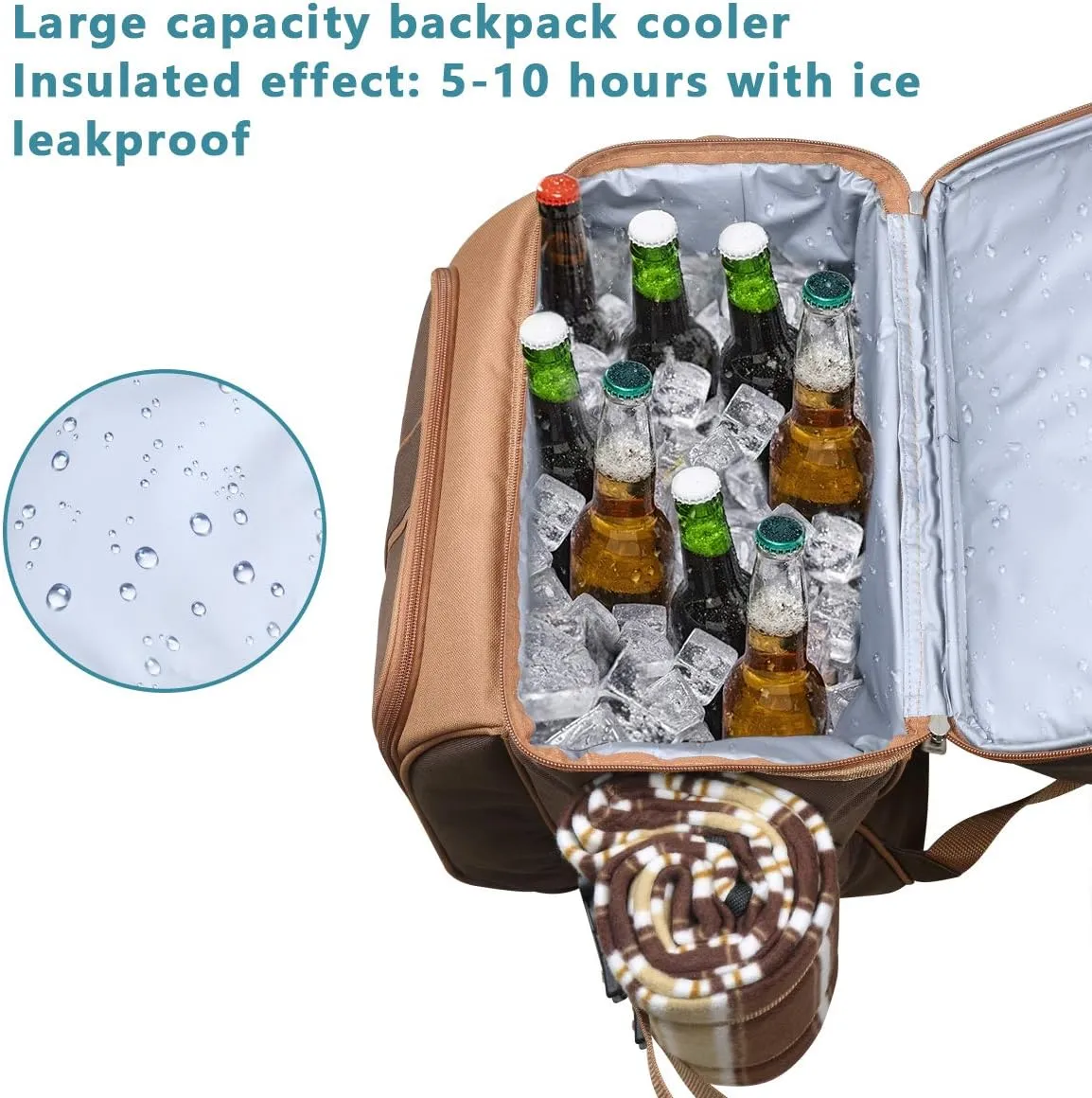 Hap Tim Picnic Backpack Cooler for 4 Person with Insulated Leakproof Cooler Bag, Wine Holder, Fleece Blanket(36079-G)