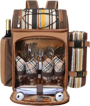 Hap Tim Picnic Backpack Cooler for 4 Person with Insulated Leakproof Cooler Bag, Wine Holder, Fleece Blanket(36079-G)