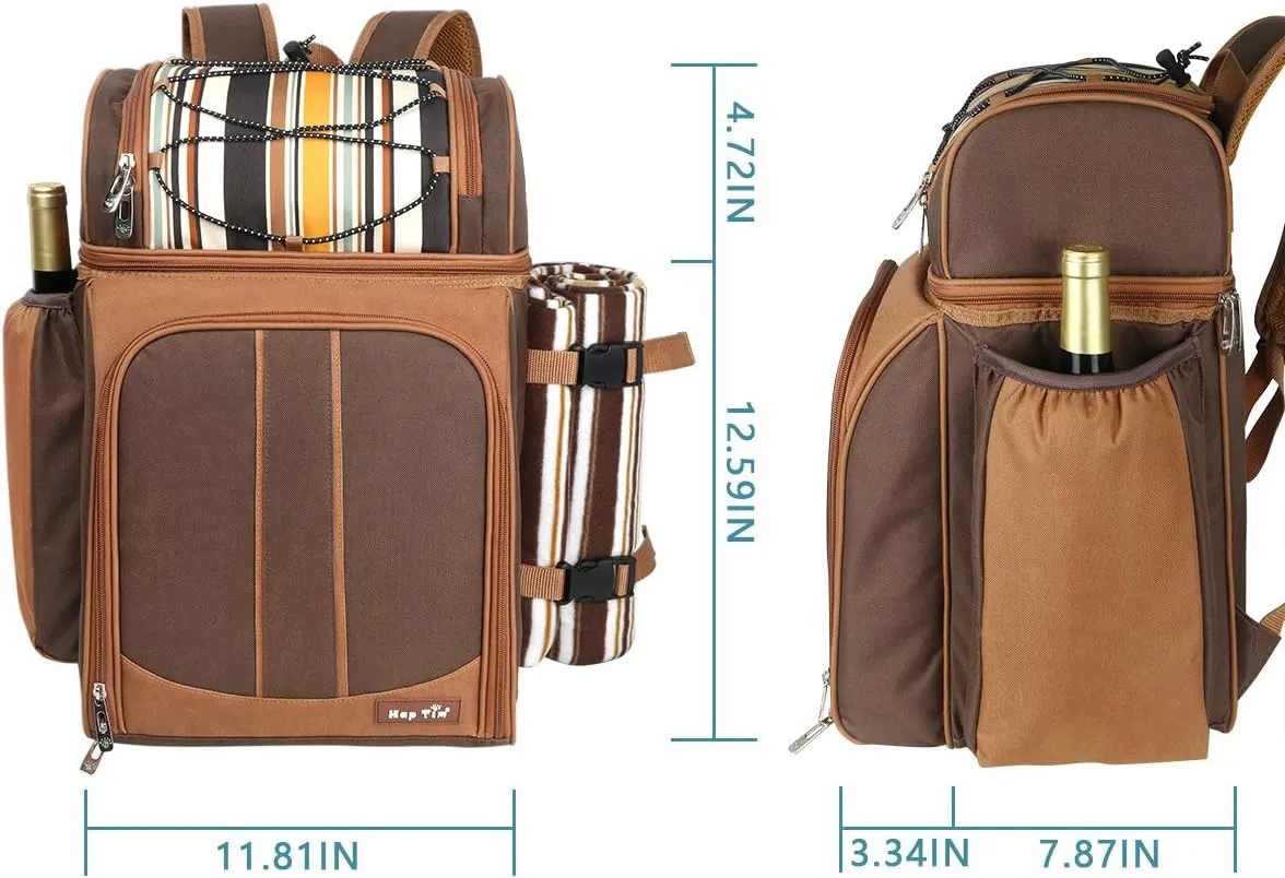 Hap Tim Picnic Backpack Cooler for 4 Person with Insulated Leakproof Cooler Bag, Wine Holder, Fleece Blanket(36079-G)